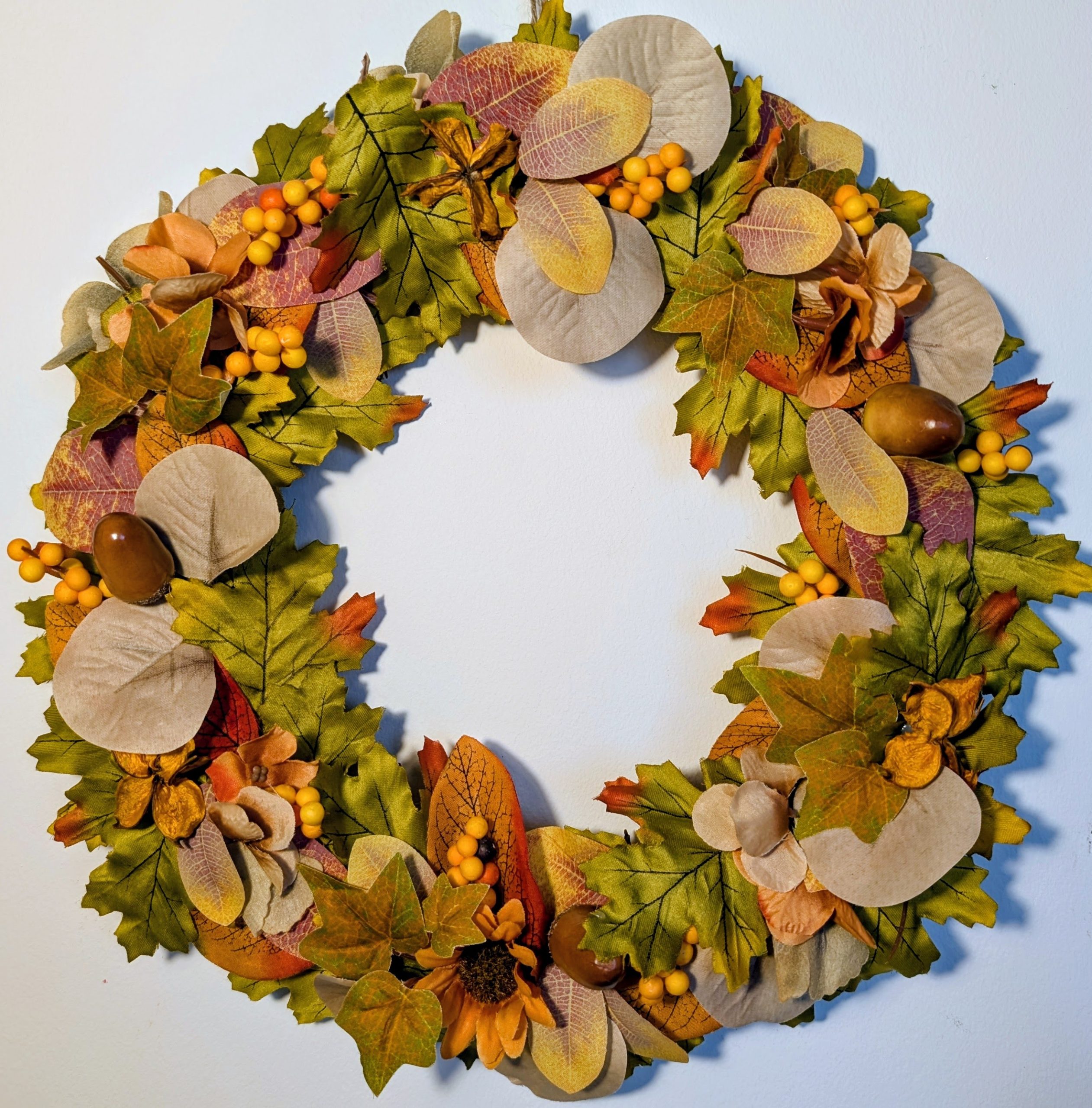 Autumn Leaves with Seasonal Decoration Faux Wreath