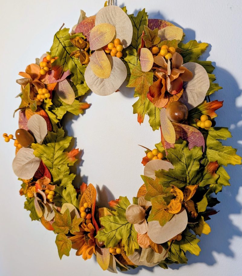 Autumn Leaves with Seasonal Decoration Faux Wreath