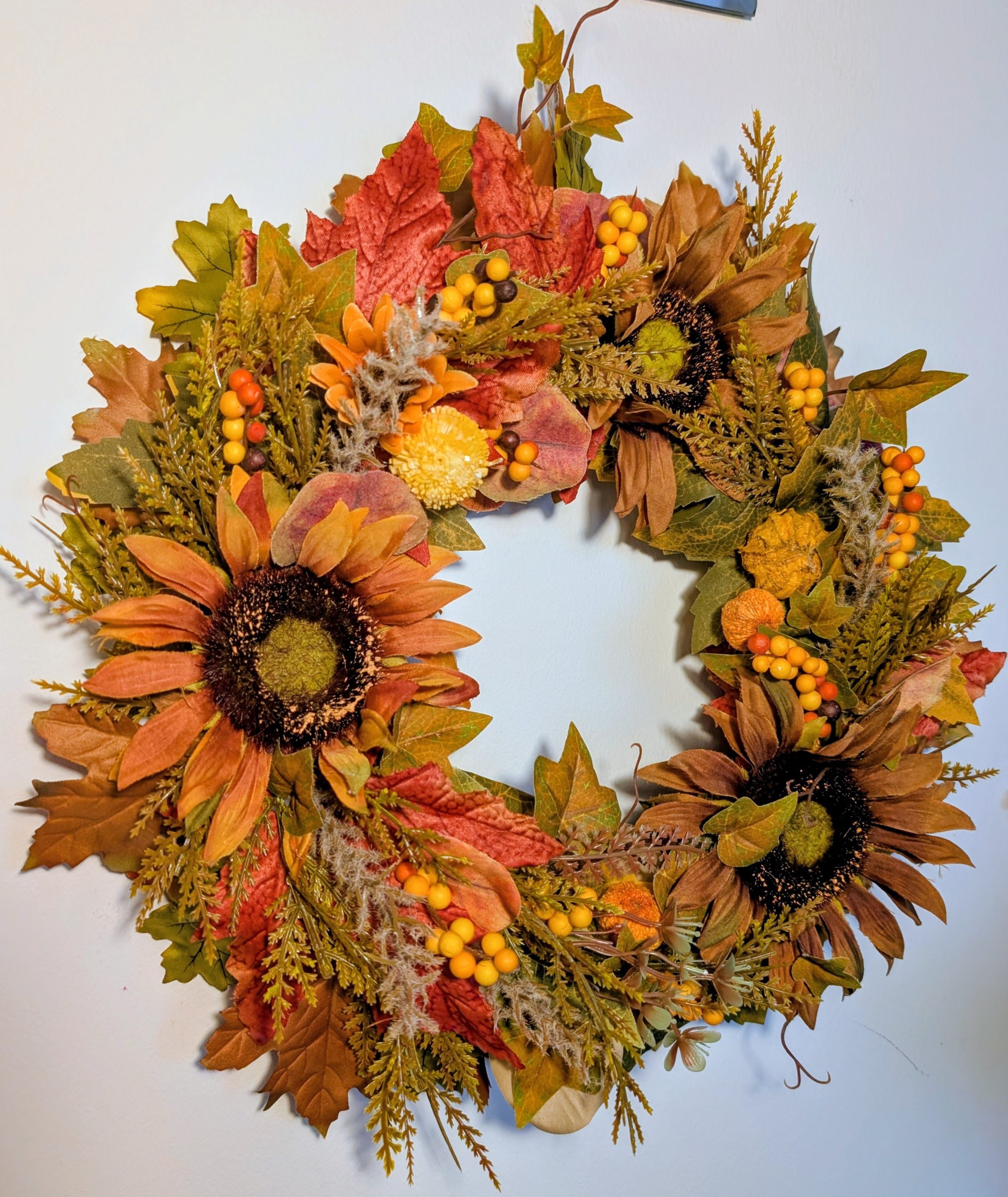 Autumn Sunflower Faux Seasonal Wreath