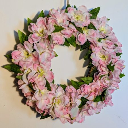 Pink Delphinium and Green Leaves Full Floral Faux Wreath