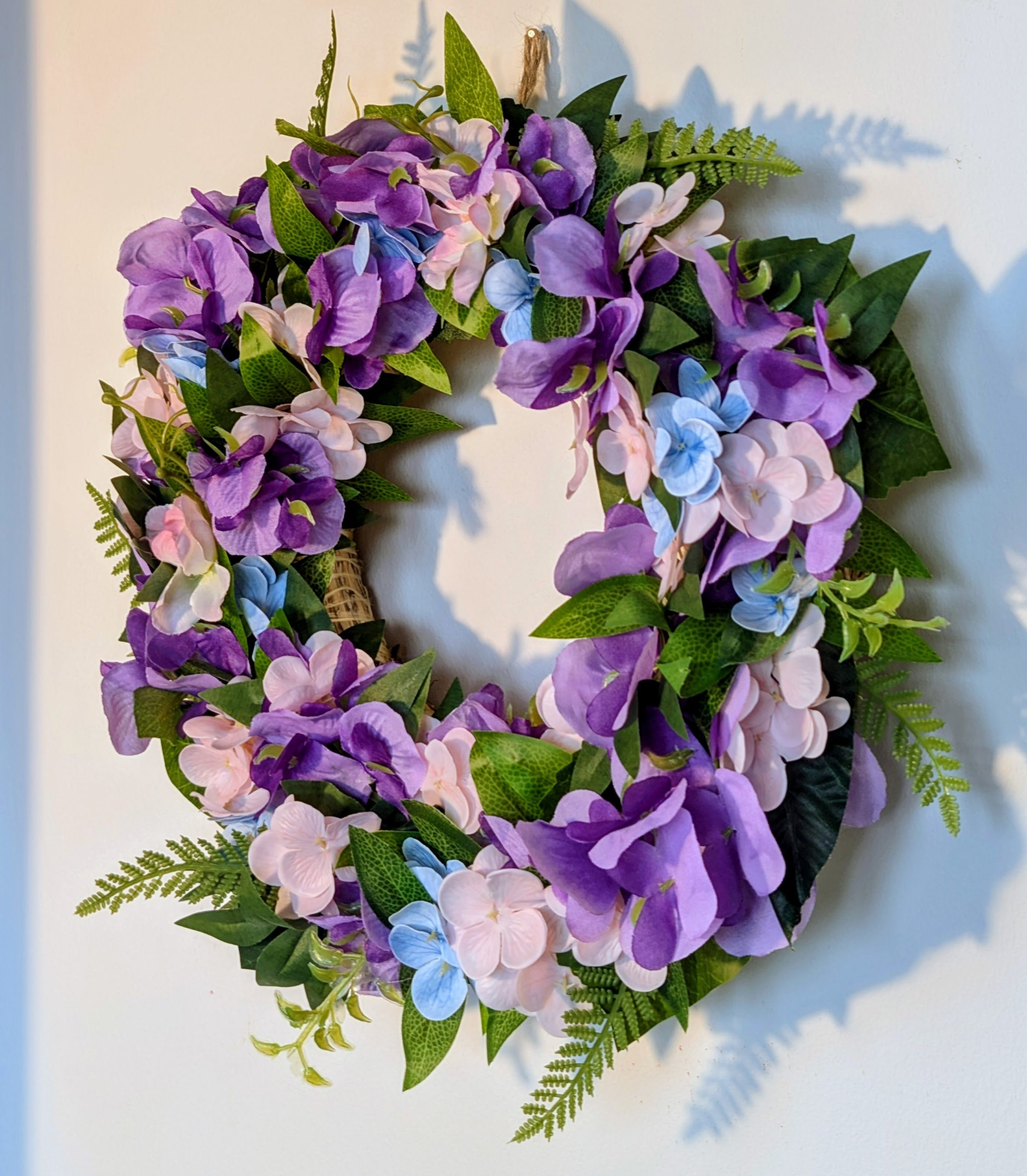 Purple, Pink and Blue Hydrangea Faux Floral Wreath