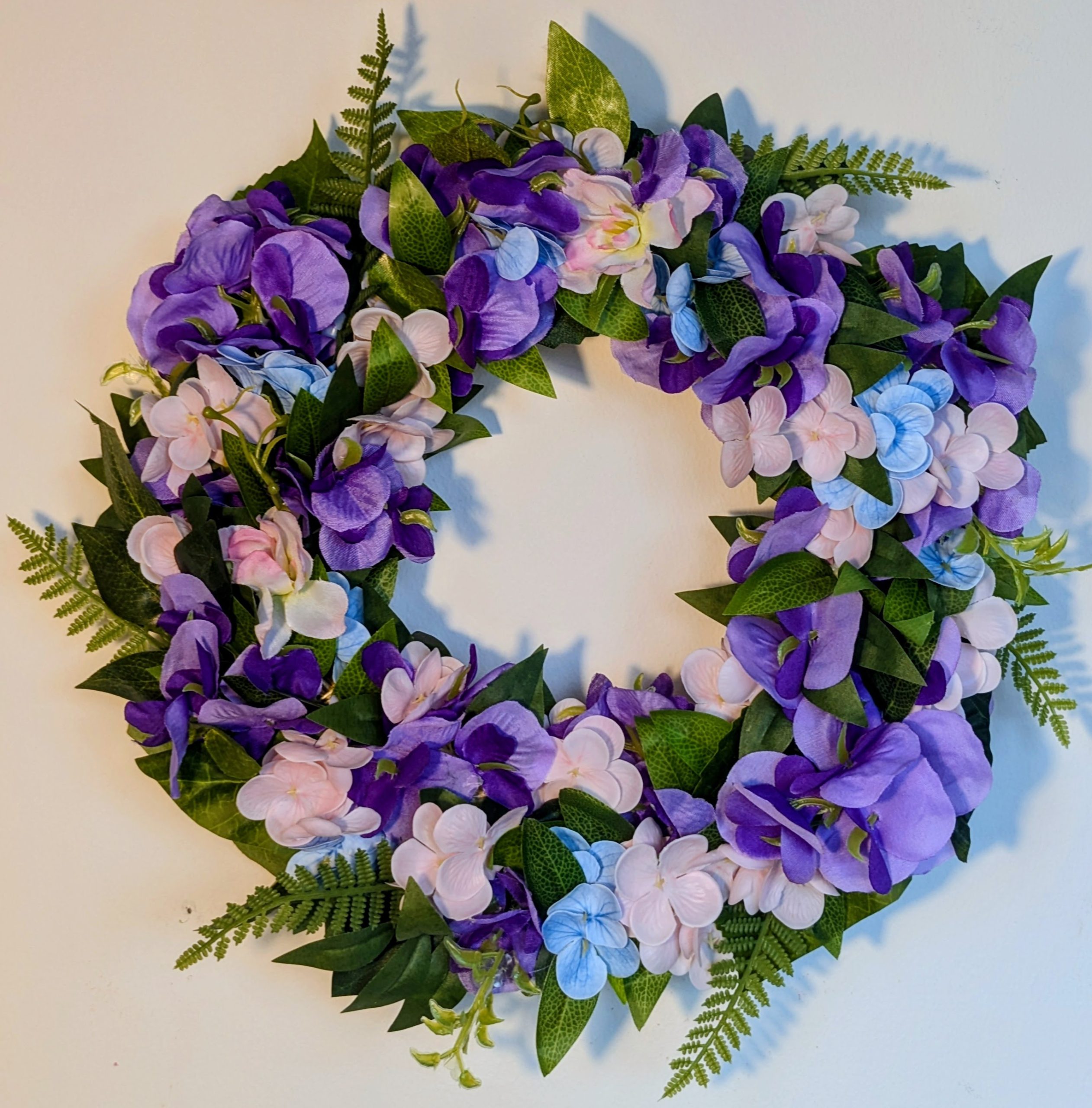 Purple, Pink and Blue Hydrangea Faux Floral Wreath