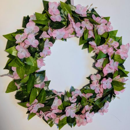 Pink Hydrangea and Green Leaves Faux Floral Wreath