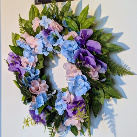 Blue, Pink and Purple Faux Floral Wreath