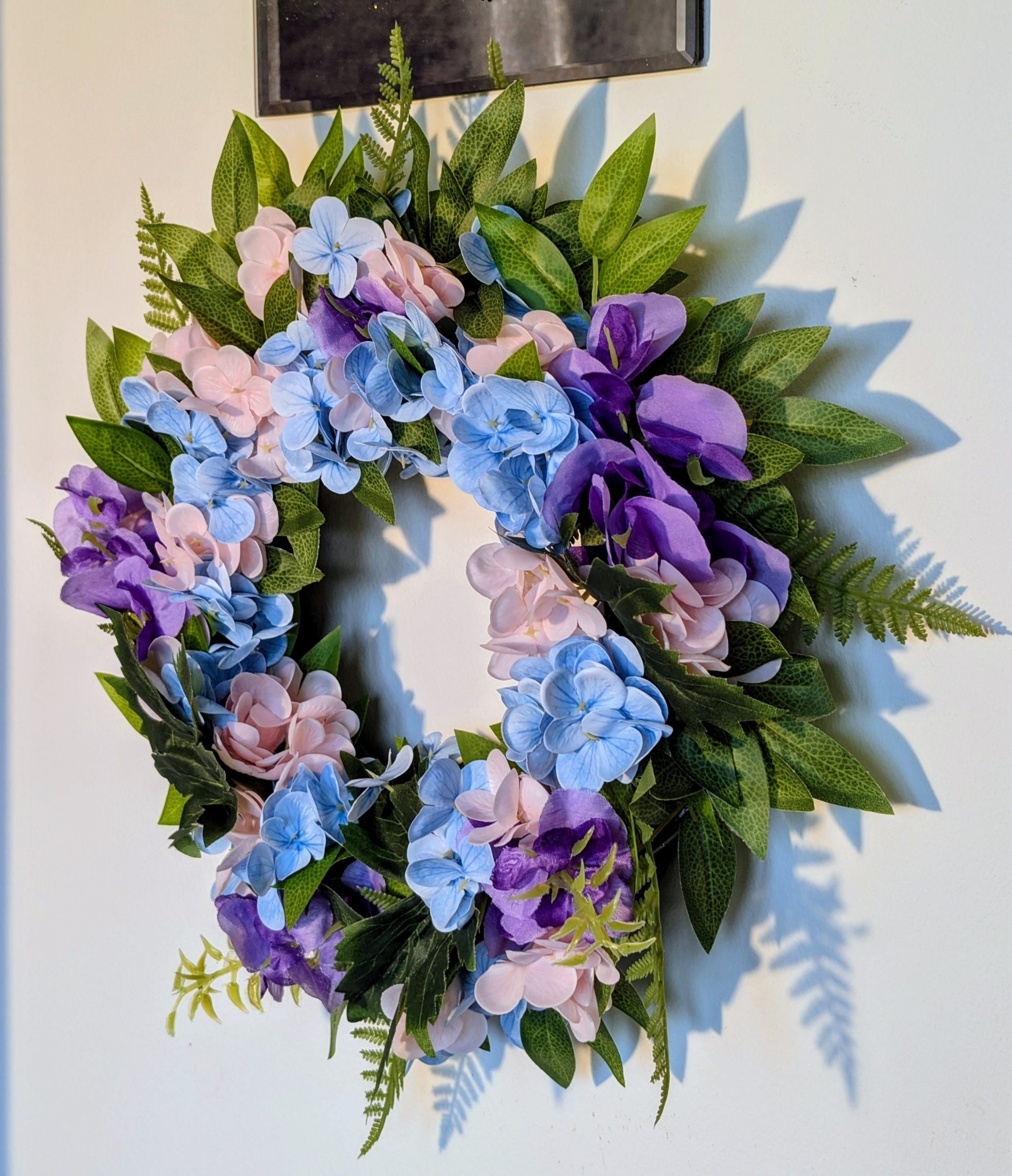 Blue, Pink and Purple Faux Floral Wreath