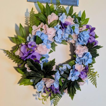 Blue, Pink and Purple Faux Floral Wreath