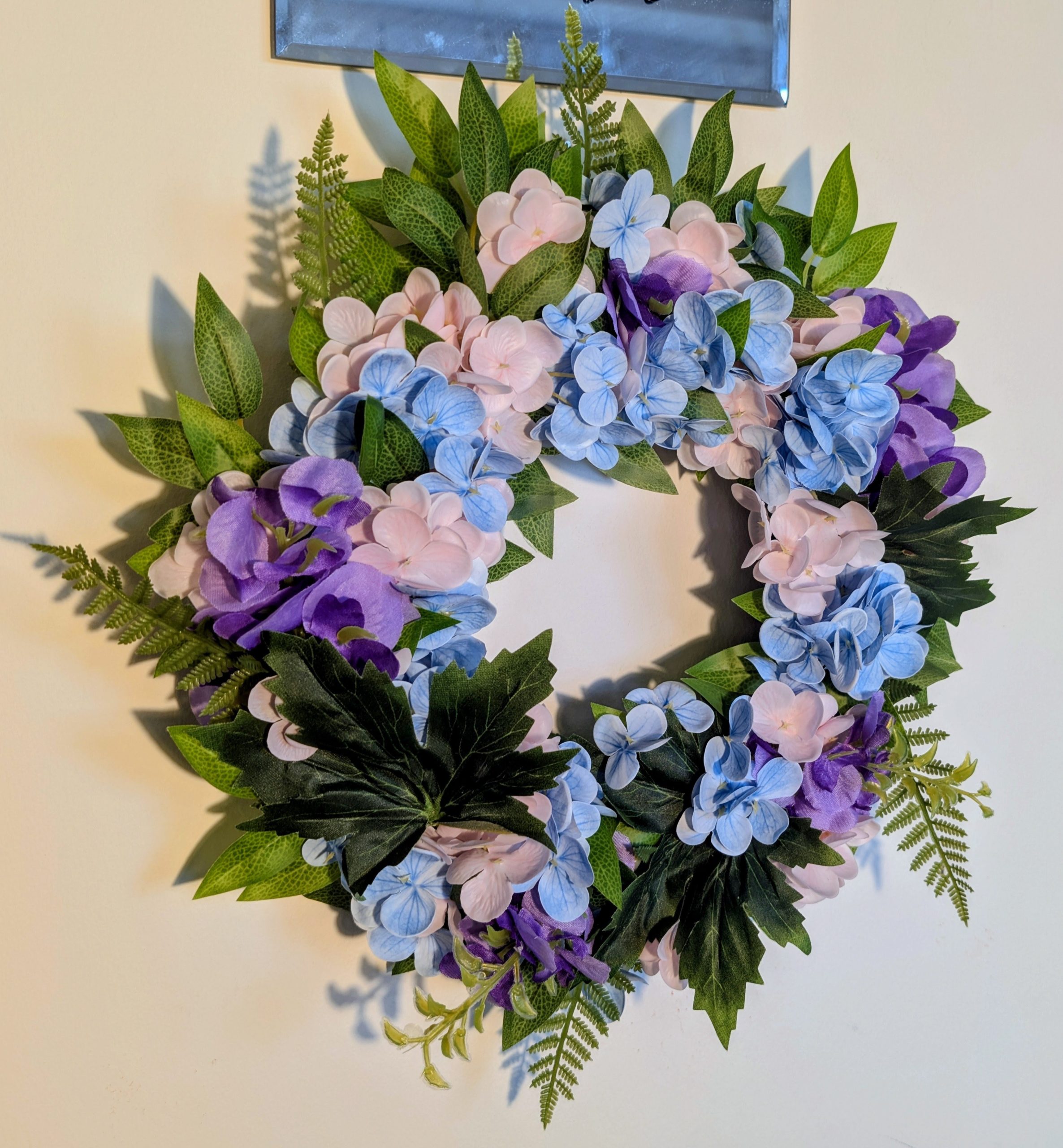 Blue, Pink and Purple Faux Floral Wreath