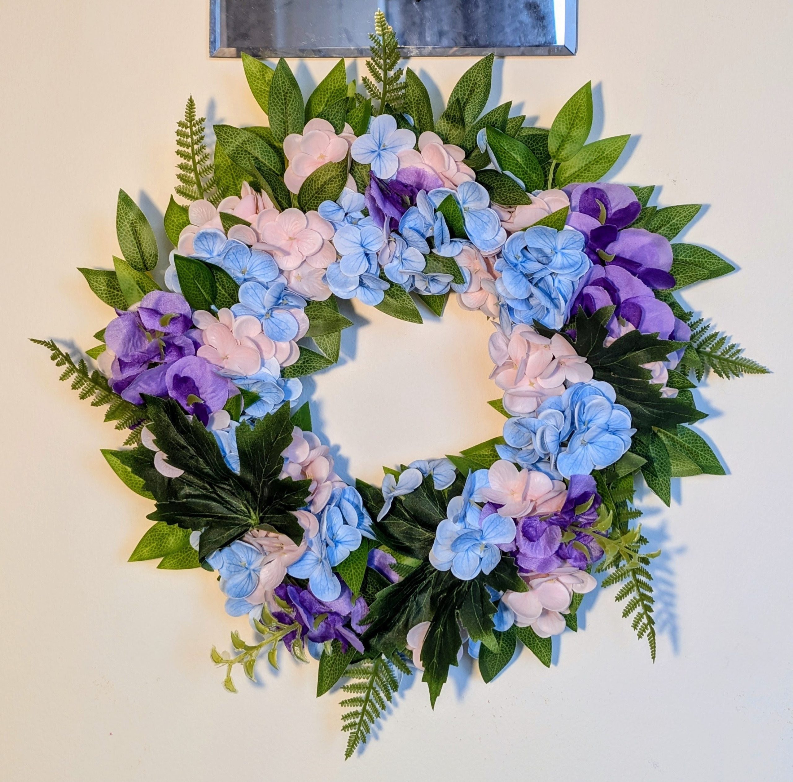 Blue, Pink and Purple Faux Floral Wreath