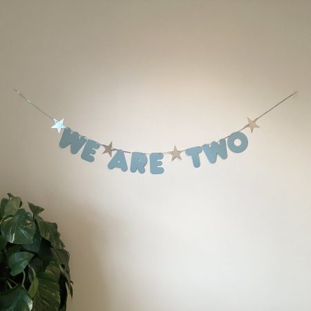 Twin Boys ‘We Are Two’ Blue & Silver 2nd Birthday Banner
