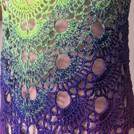 Crocheted Shawl in Bright Green and Purple