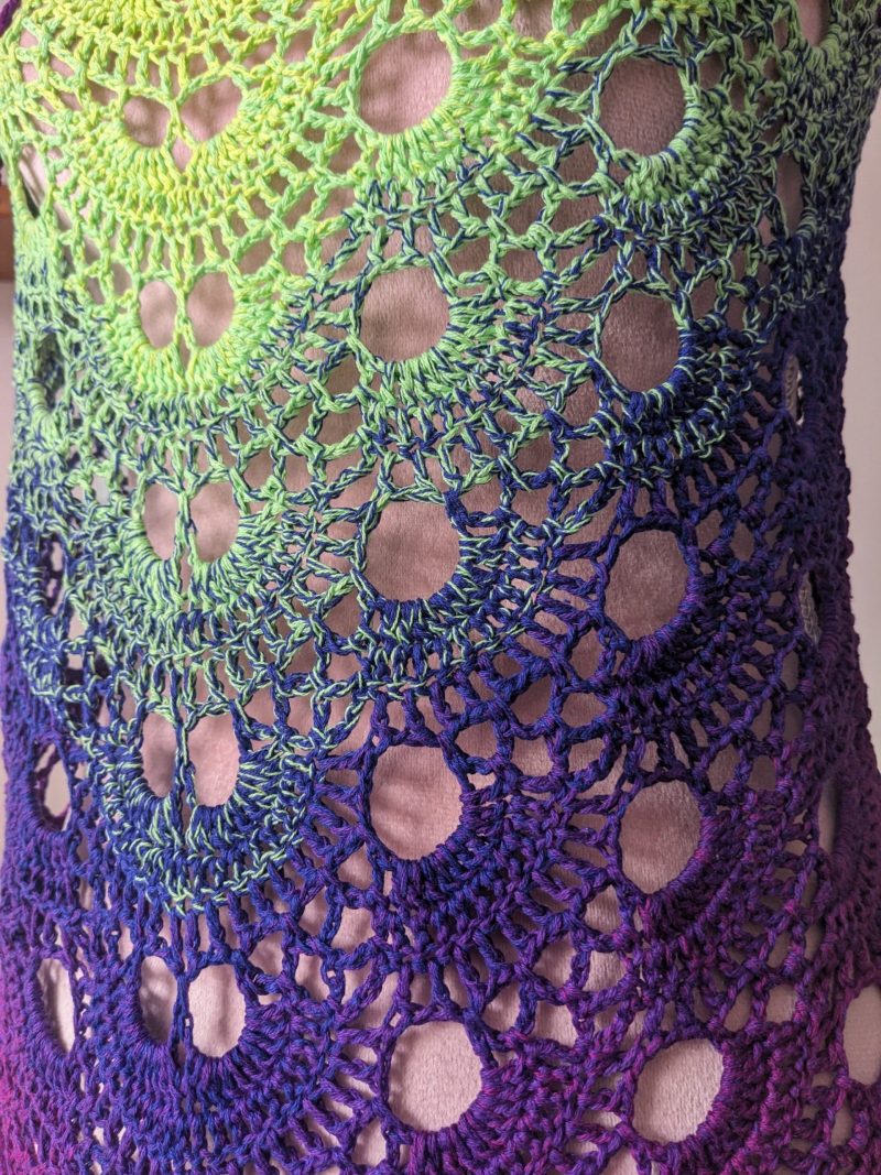 Crocheted Shawl in Bright Green and Purple