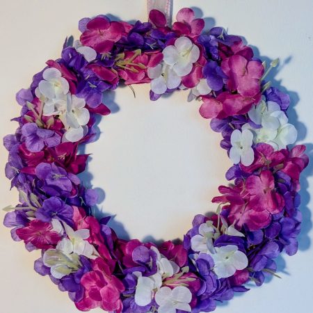 Purple, Pink and White Hydrangea Faux Floral Wreath