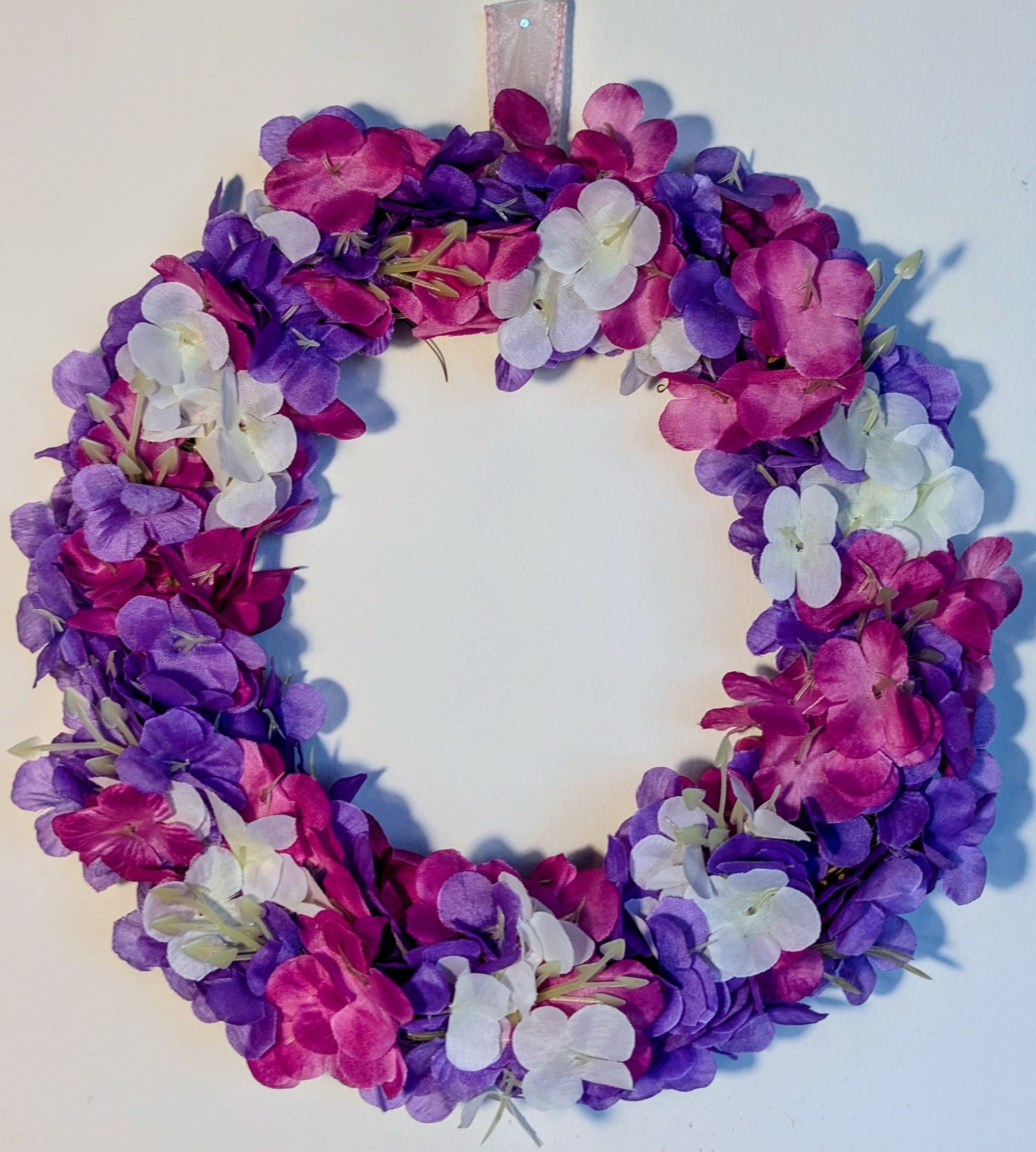 Purple, Pink and White Hydrangea Faux Floral Wreath