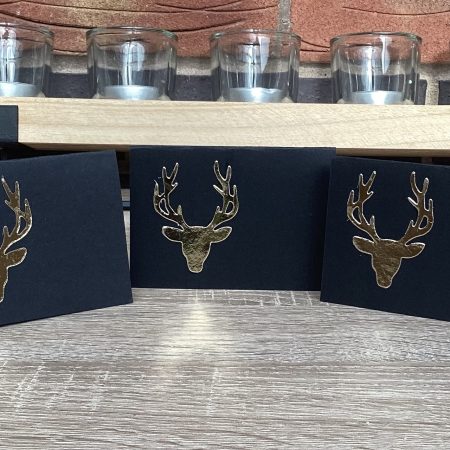 Christmas Stag Place Setting Cards x 12 Black & Gold