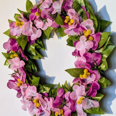 Dark and Light Pink Hydrangeas with Green Leaves and Yellow Buds Faux Floral Wreath