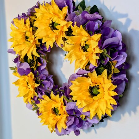 Purple Hydrangeas and Yellow Sunflowers Wreath