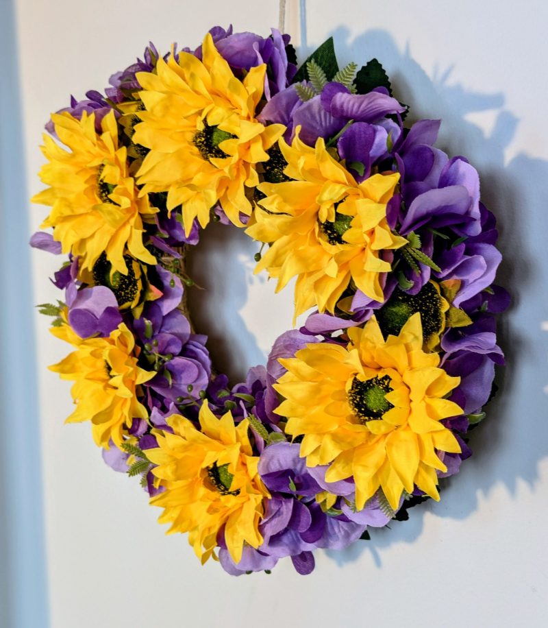 Purple Hydrangeas and Yellow Sunflowers Wreath