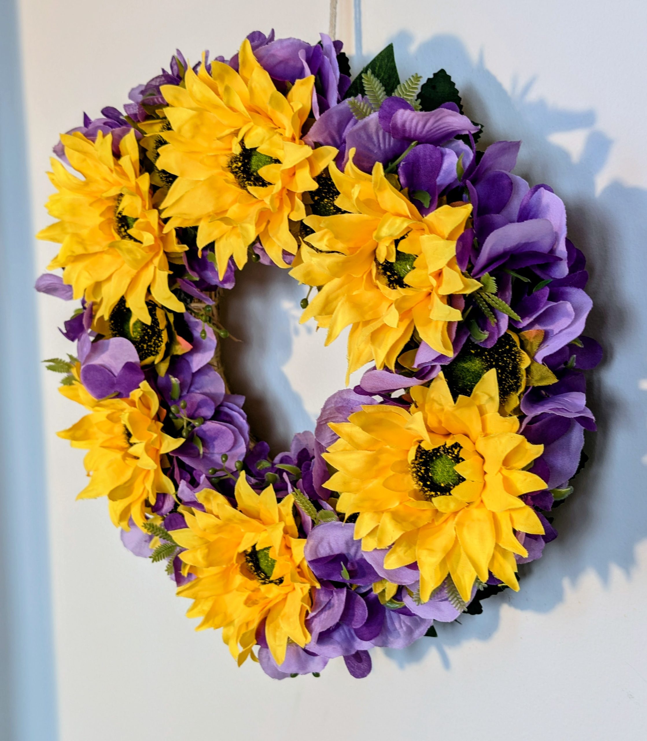 Purple Hydrangeas and Yellow Sunflowers Wreath