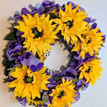Purple Hydrangeas and Yellow Sunflowers Wreath