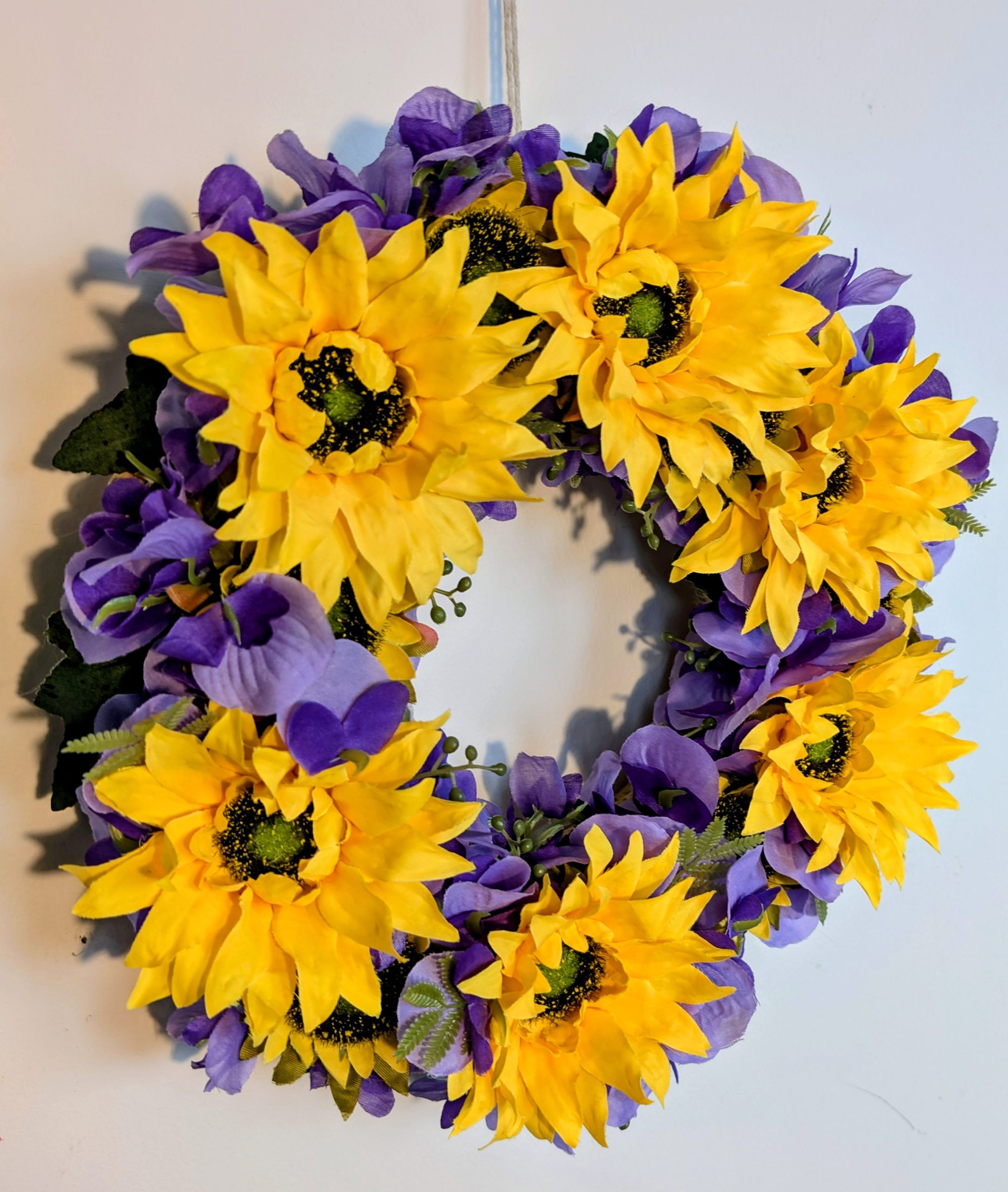 Purple Hydrangeas and Yellow Sunflowers Wreath