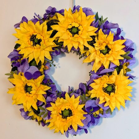 Purple Hydrangeas and Yellow Sunflowers Wreath