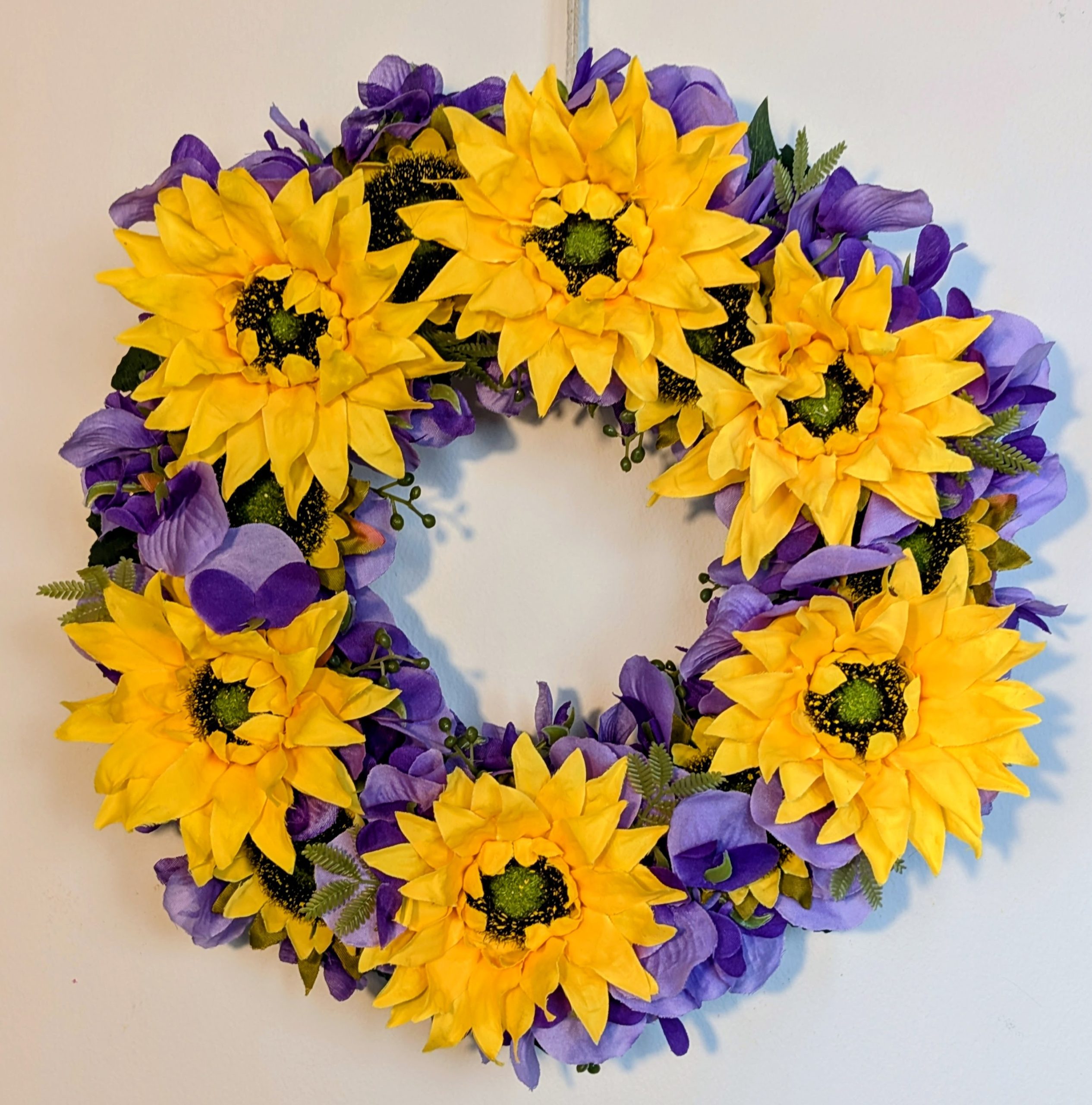 Purple Hydrangeas and Yellow Sunflowers Wreath