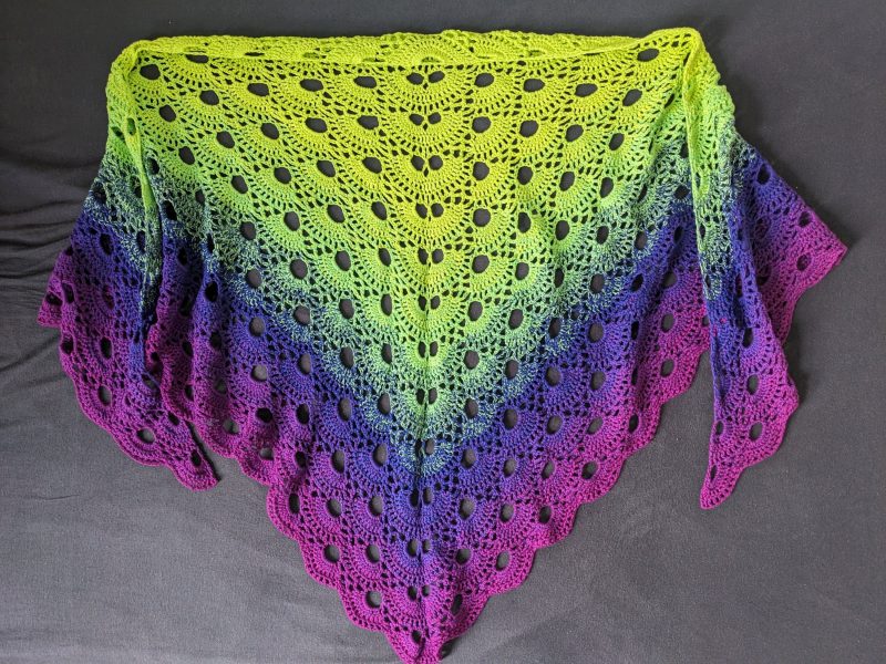 Crocheted Shawl in Bright Green and Purple
