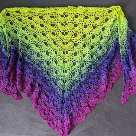 Crocheted Shawl in Bright Green and Purple