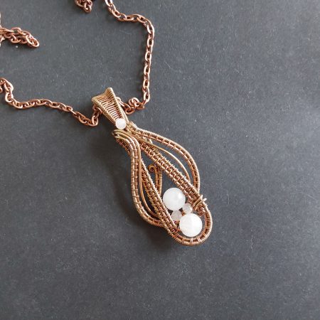 (SOLD) Copper wire weave Rose Quartz pendant
