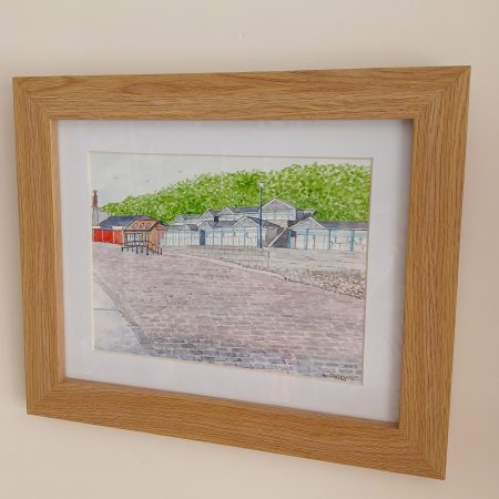 Beach Chalets, Coble Landing, Filey framed original watercolour