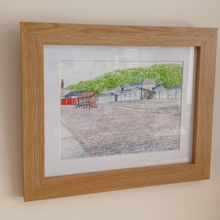 Beach Chalets, Coble Landing, Filey framed original watercolour