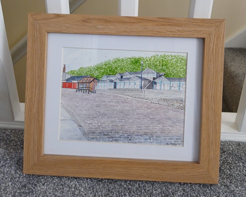 Beach Chalets, Coble Landing, Filey framed original watercolour