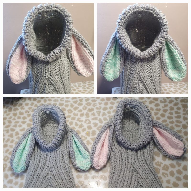 Handmade Knitted dog snood in rabbit design in a soft grey wool