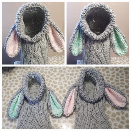Handmade Knitted dog snood in rabbit design in a soft grey wool