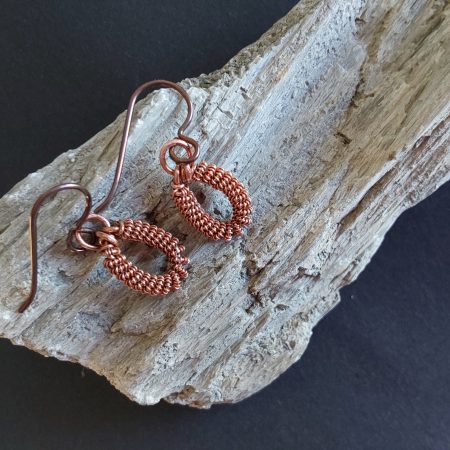 Handmade copper coiled coil dangly earrings with Niobium hypoallergenic ear wires.