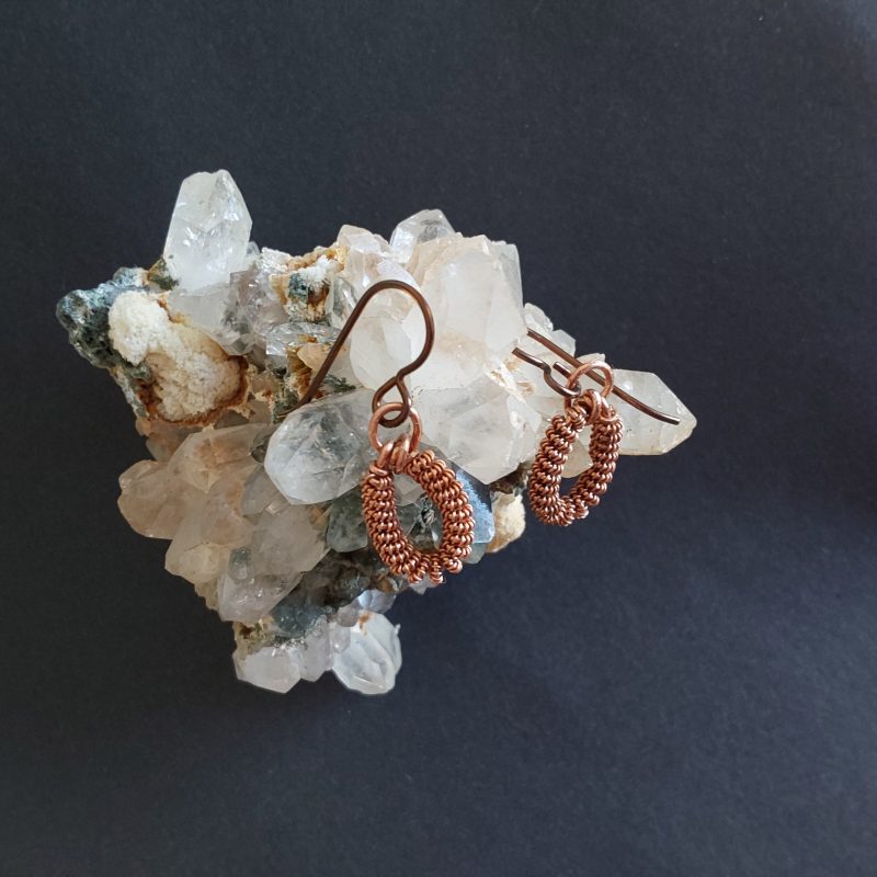 Handmade copper coiled coil dangly earrings with Niobium hypoallergenic ear wires.