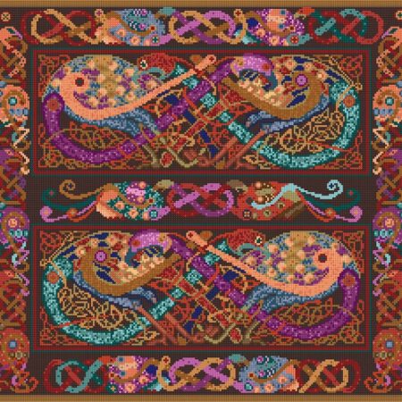 Celtic Peacocks Tapestry Wall-hanging Kit to Sew Yourself in Easy Counted Cross-stitch