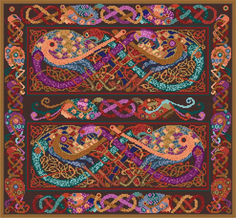 Celtic Peacocks Tapestry Wall-hanging Kit Kit to Sew Yourself in Easy Counted Cross-stitch