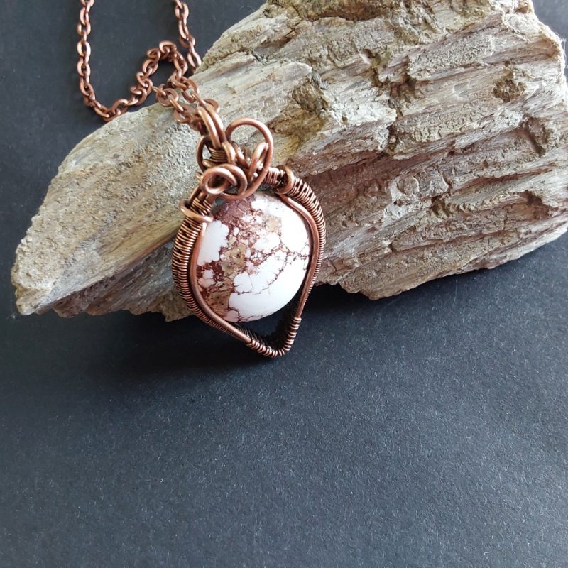 Copper wire weave Wild Horse Jasper pendant