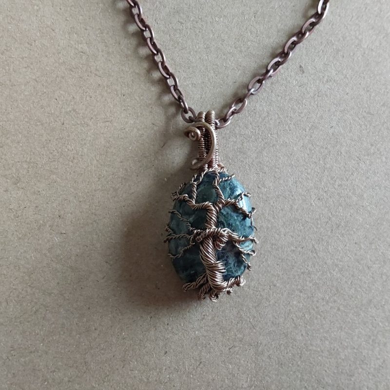 Handmade non-tarnishing copper Kambaba Jasper Tree of Life pendant and chain