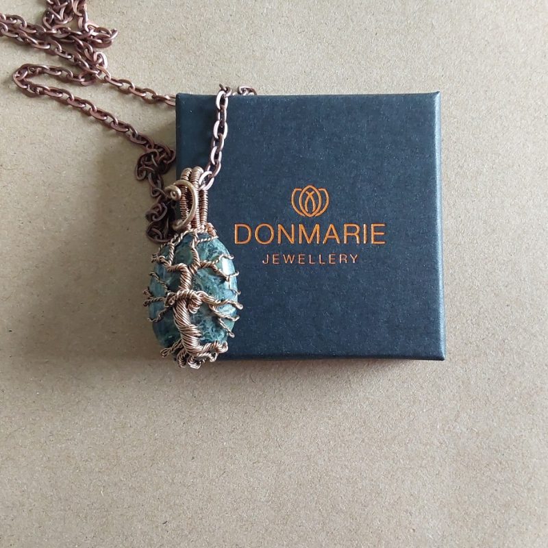 Handmade non-tarnishing copper Kambaba Jasper Tree of Life pendant and chain