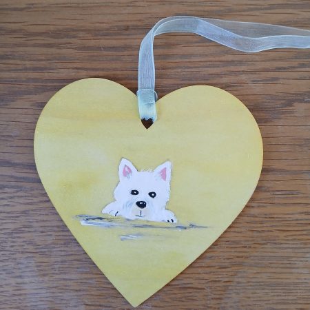 Westie handpainted hanging heart shaped plaque