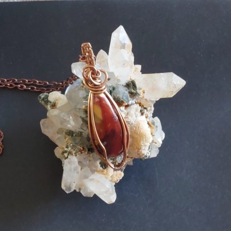 Copper wire wrapped Mookaite pendant and chain