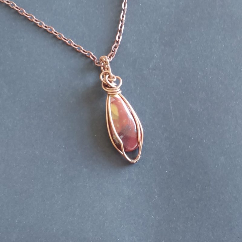 Copper wire wrapped Mookaite pendant and chain