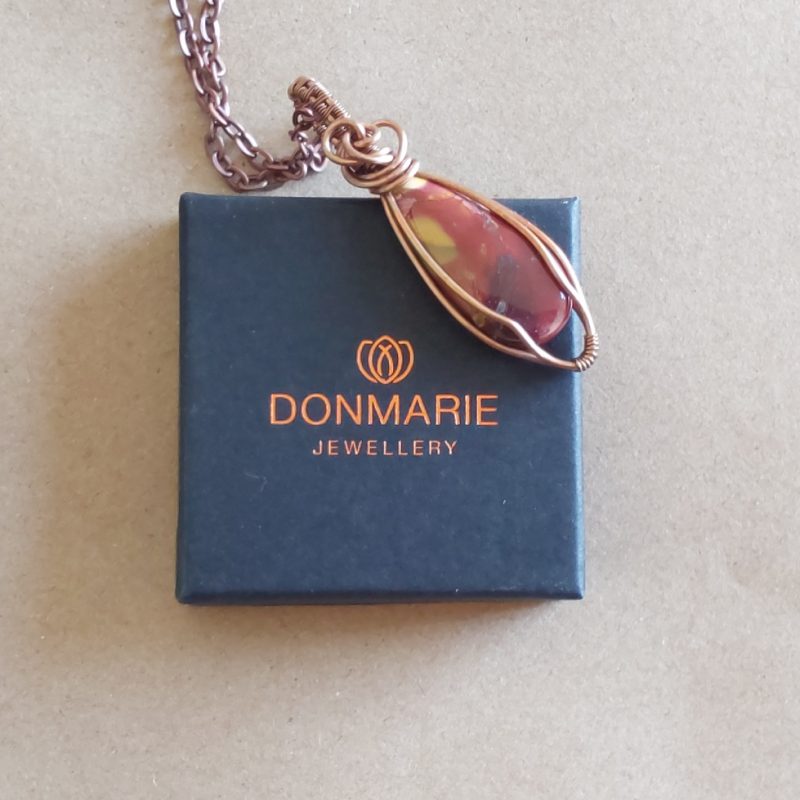 Copper wire wrapped Mookaite pendant and chain