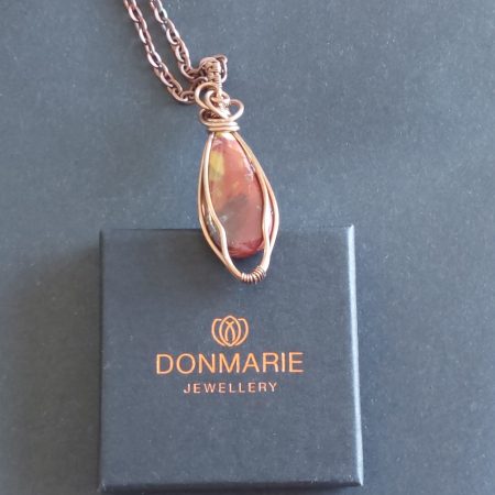 Copper wire wrapped Mookaite pendant and chain