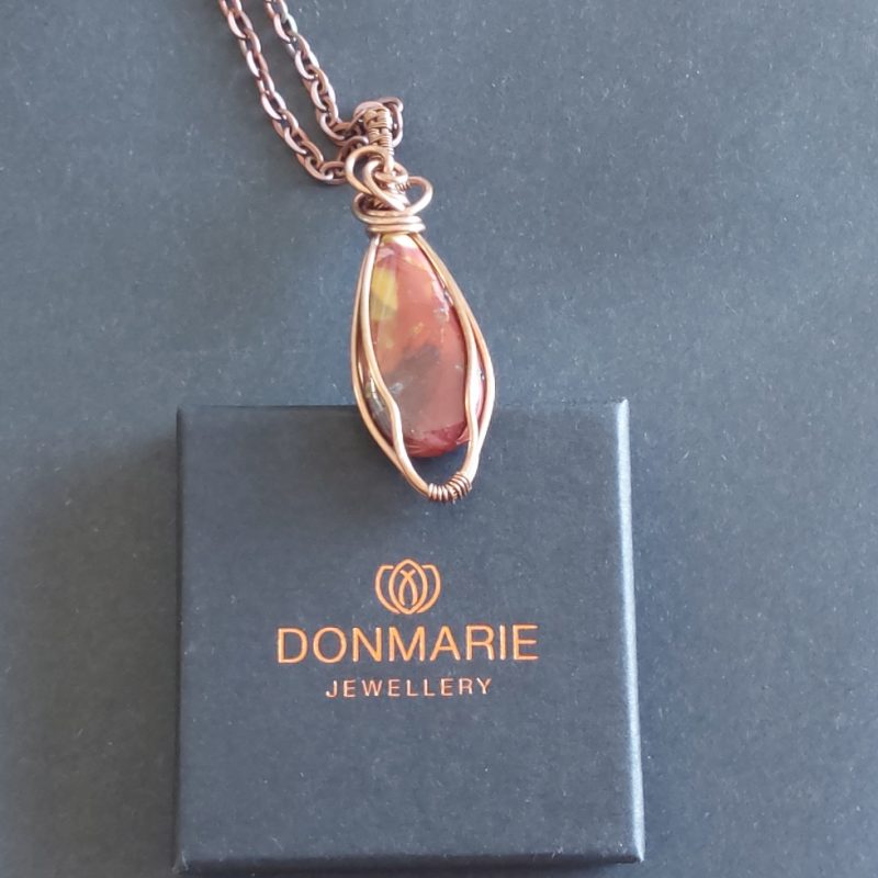 Copper wire wrapped Mookaite pendant and chain
