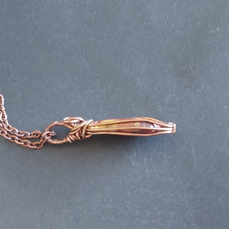 Copper wire wrapped Mookaite pendant and chain