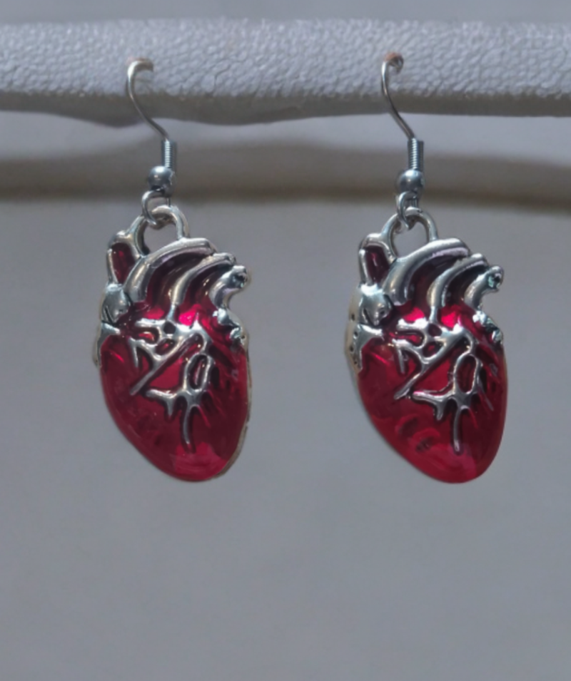 Gothic anatomical heart earrings made from hypoallergenic metal