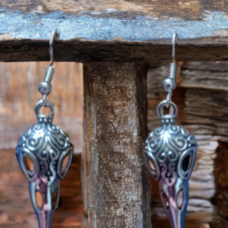 Gothic bird skull earrings made from hypoallergenic metal